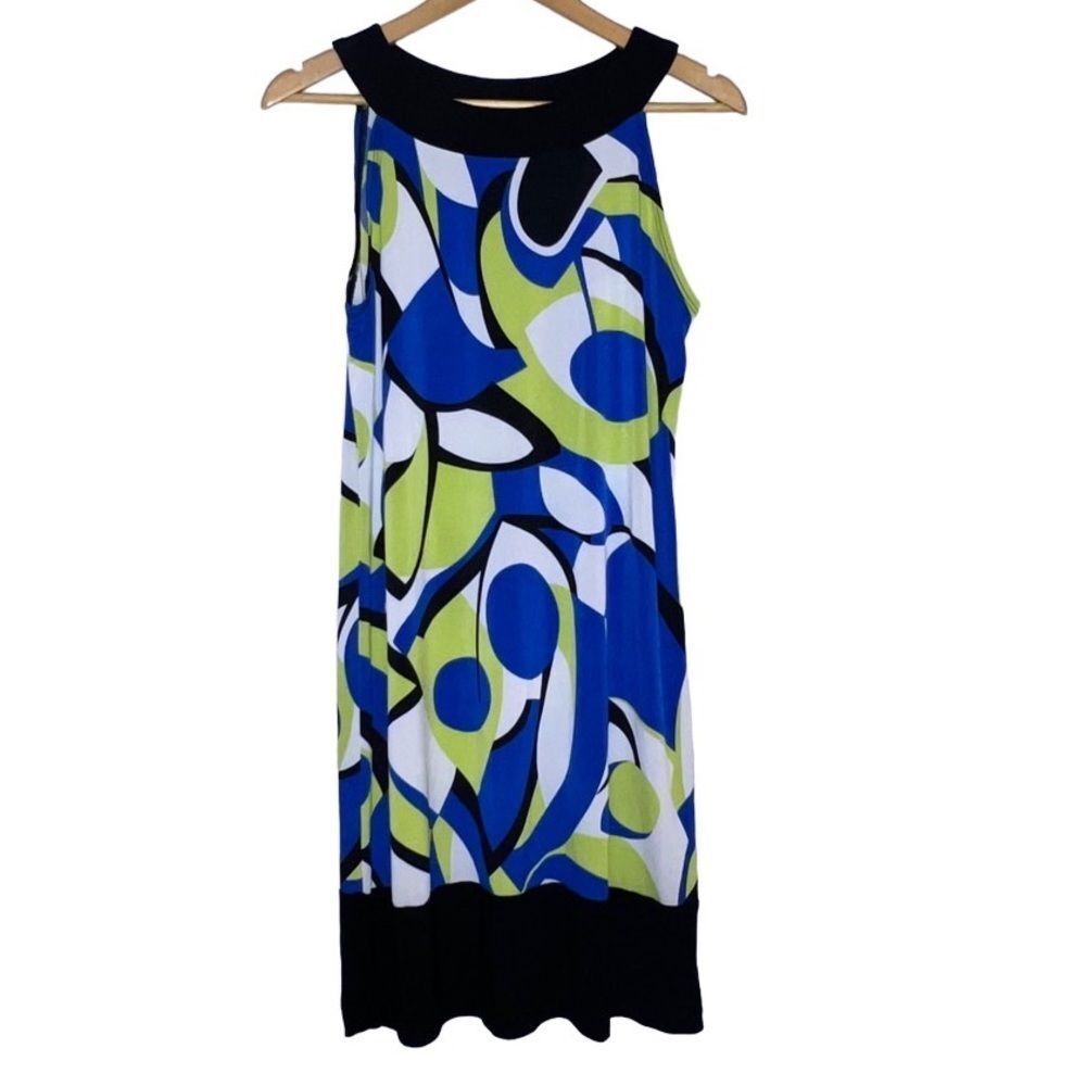 DRESS ~ Abstract ~ Black Blue & Green ~ Blu Sage ~ Medium ~ EUC